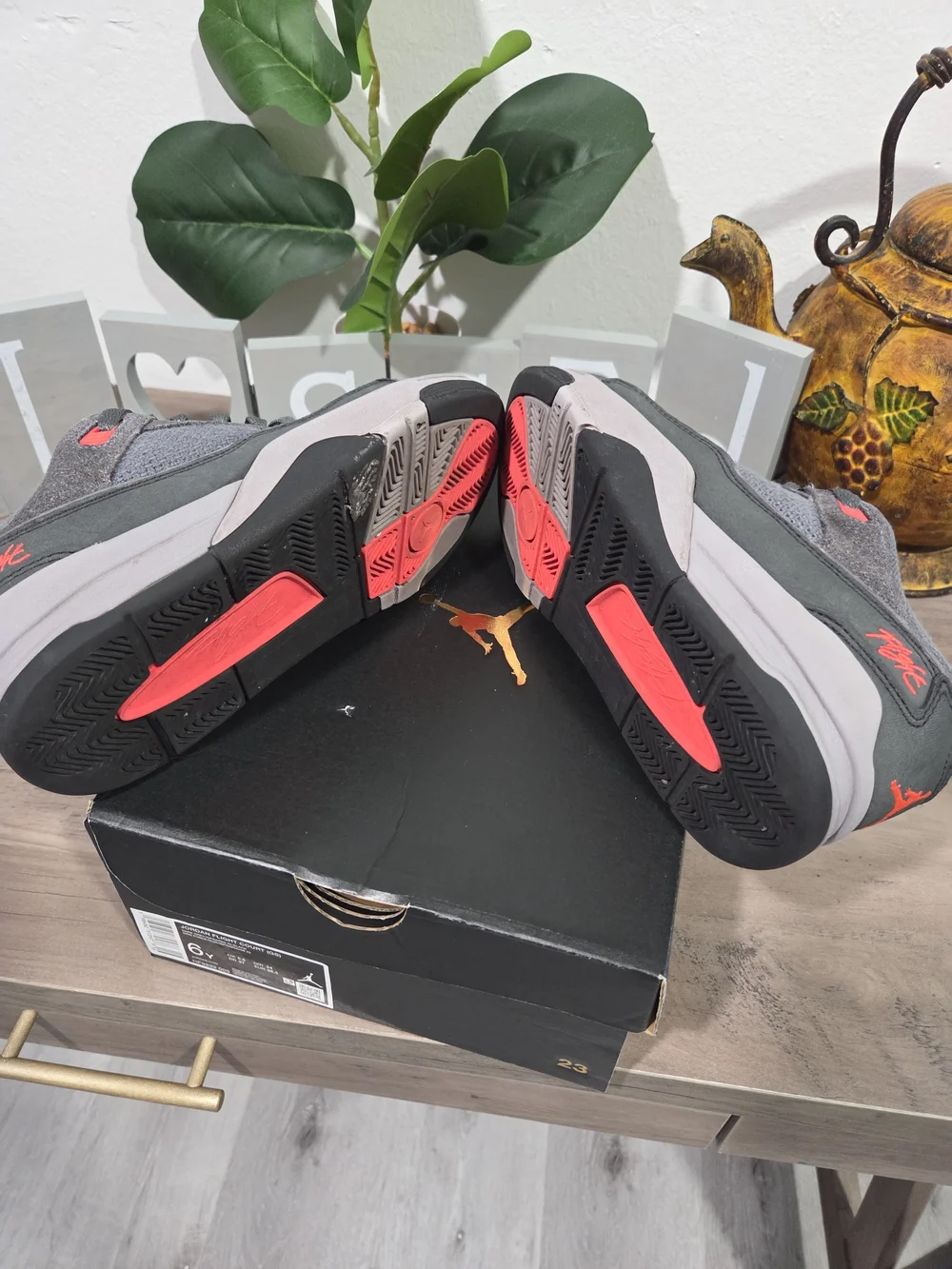 Jordan Men's Charcoal Gray Suede Low-Top Sneakers with Subtle Red Accents
